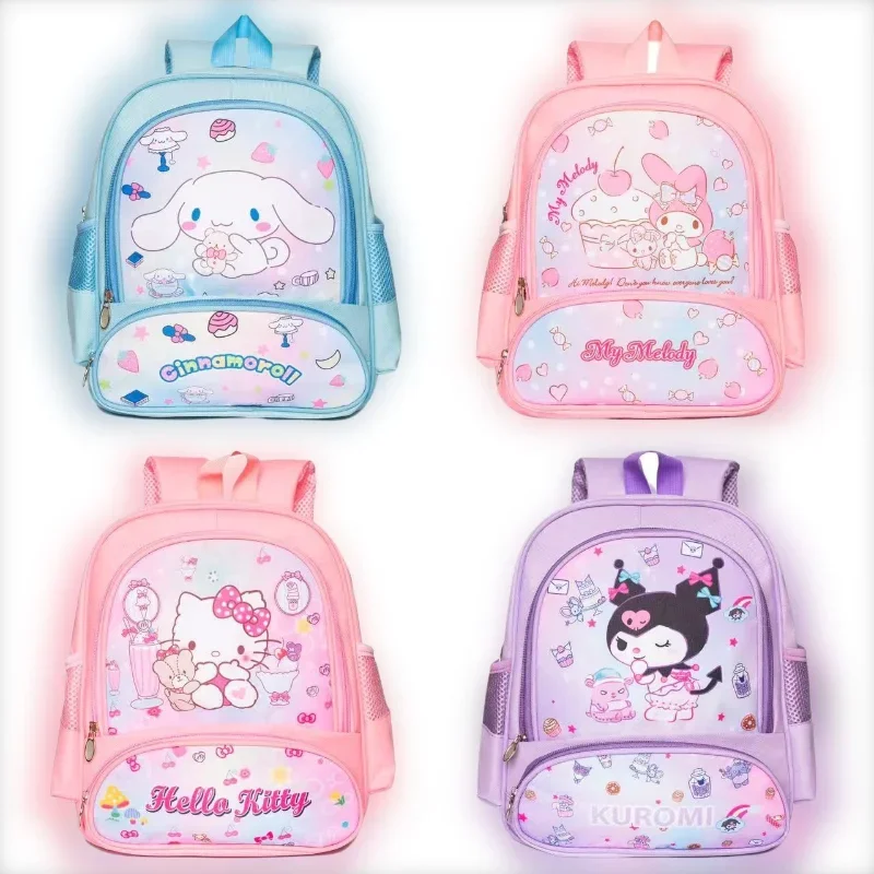 Sanurgente-Cartable étudiant Hello Kitty pour hommes et femmes, sac à dos de dessin animé pour enfants, grande capacité, mignon et léger, nouveau