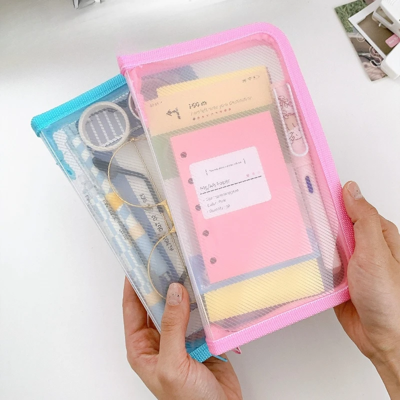 Pochette de rangement artisanale en PVC texturé A6, organisateur d'autocollants transparents pour Scrapbooking, sac de maquillage minimaliste, étui à stylos de grande capacité