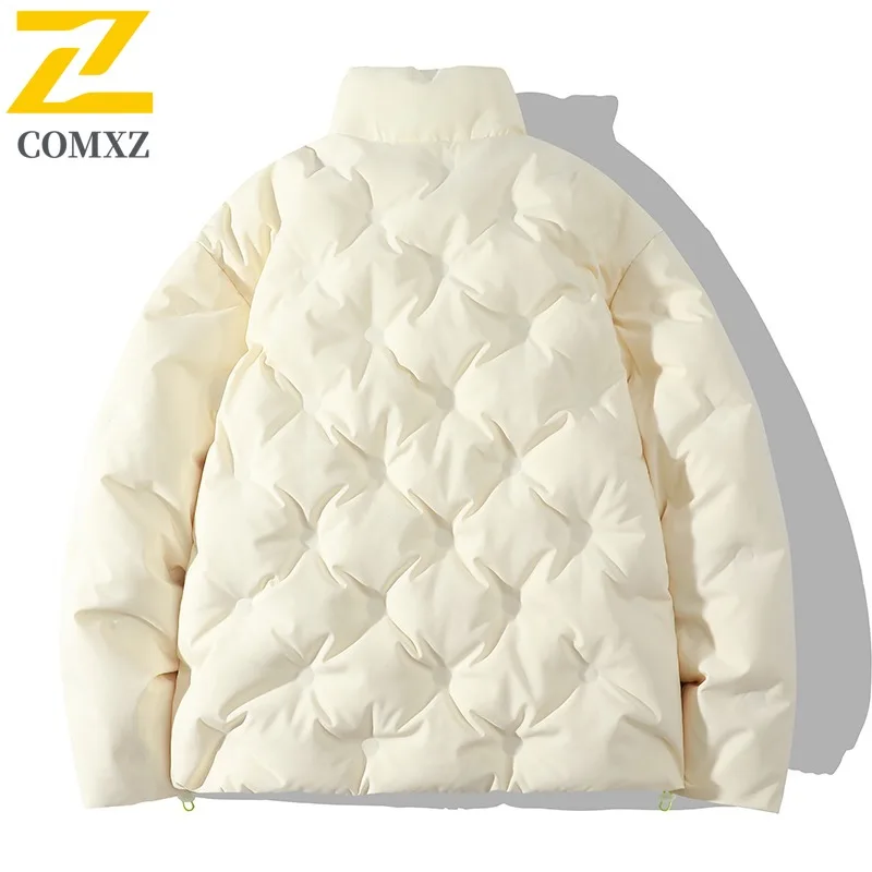 Jaket Musim Dingin COMXZ Tebal Hangat Warna Solid Gaya Korea Jaket Berisi Dakron untuk Perjalanan 2025 Jaket Bulu Angsa Berkualitas Tinggi untuk Pria