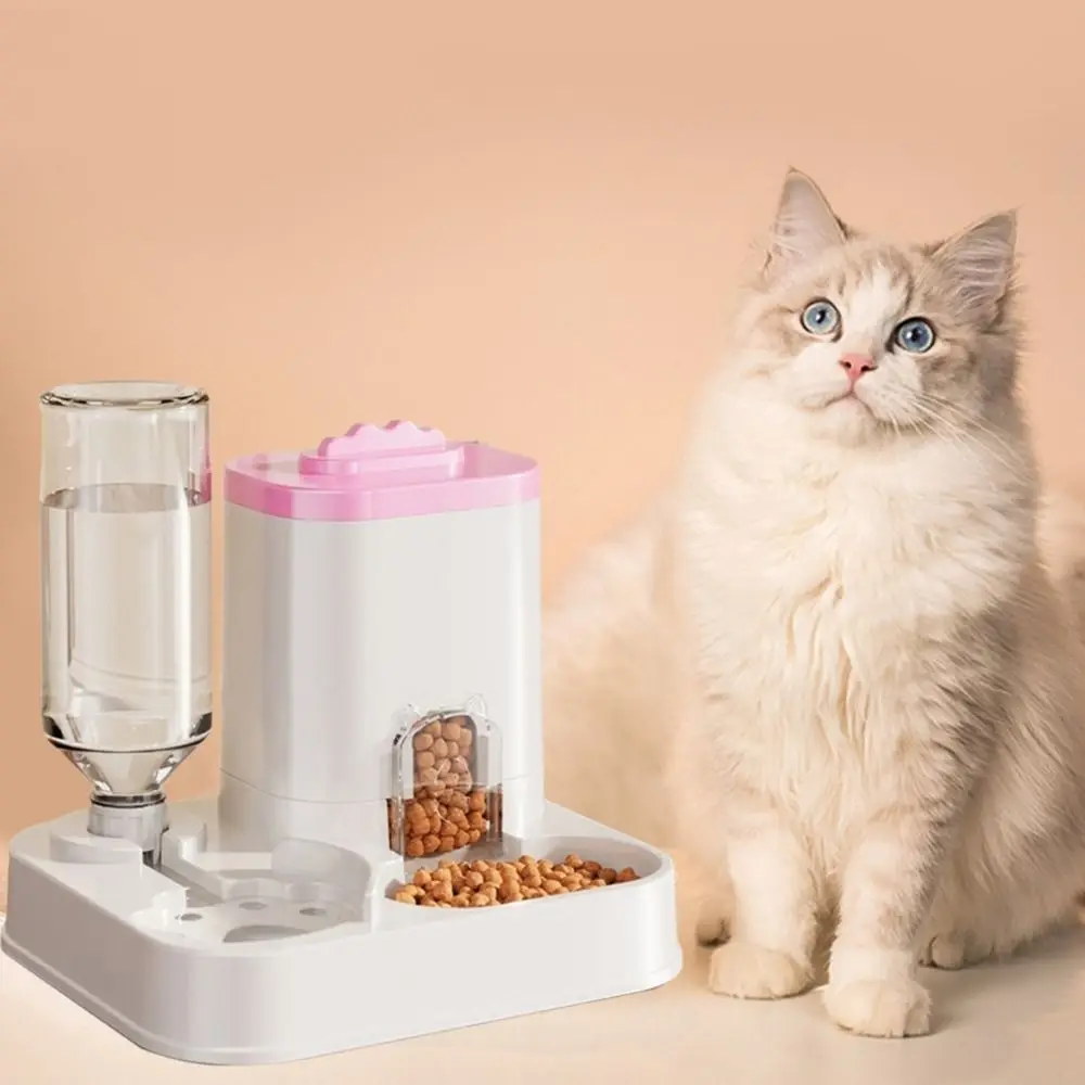 سعة كبيرة 2 في 1 موزع طعام للقطط، فصل جاف ورطب، وعاء طعام للقطط قابل للفصل مع نافورة ماء