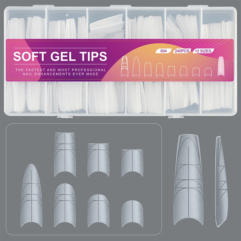 240 stks Ultradunne Dubbelzijdige Nep Nagels Met Extra Lijn No-Trace Nail Tips Clear Extension Kunstnagels DIY