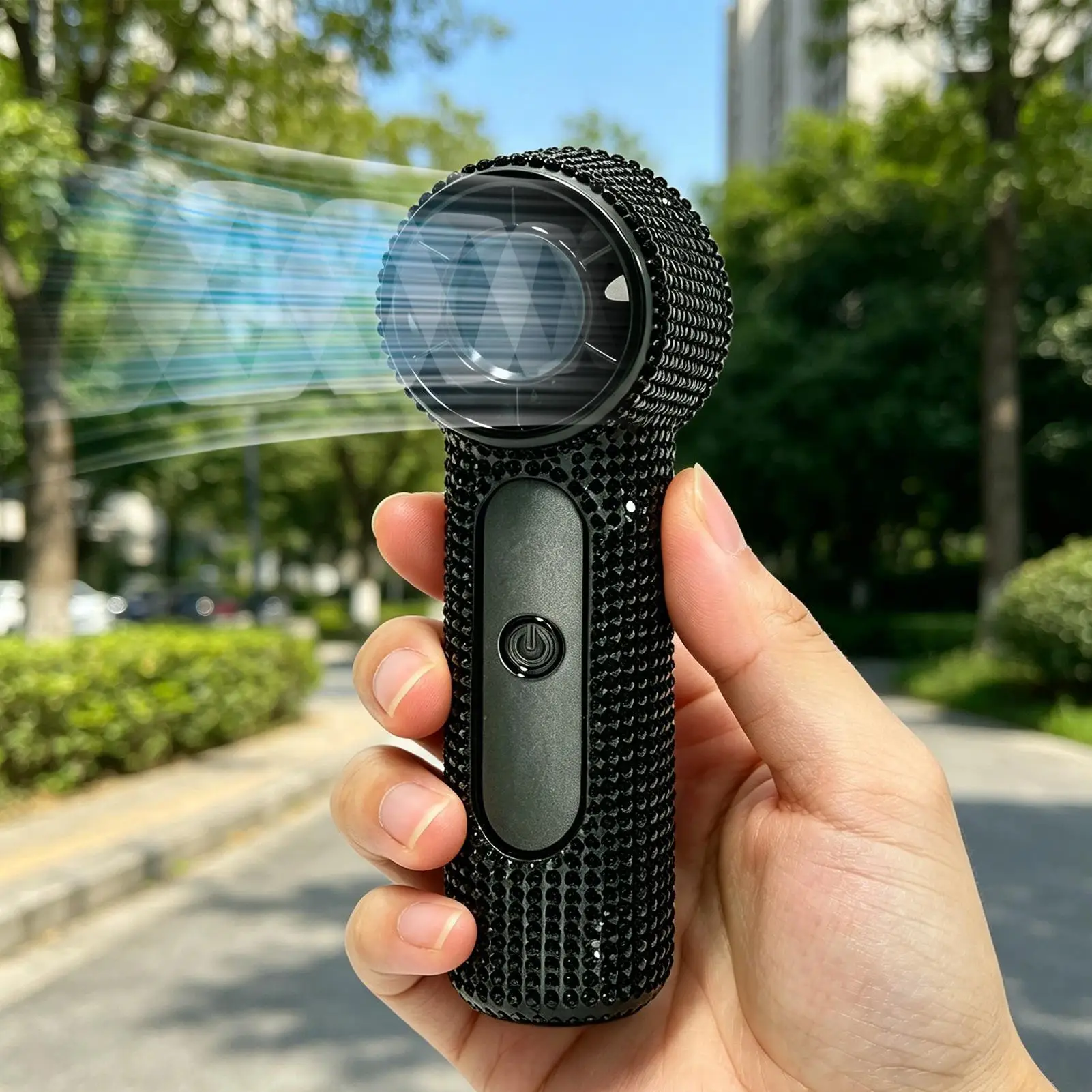 Portable Handheld Fan Rechargeable Mini Pocket Size Powerful Airflow Rhinestone Small Personal Cooling for Travel Camping