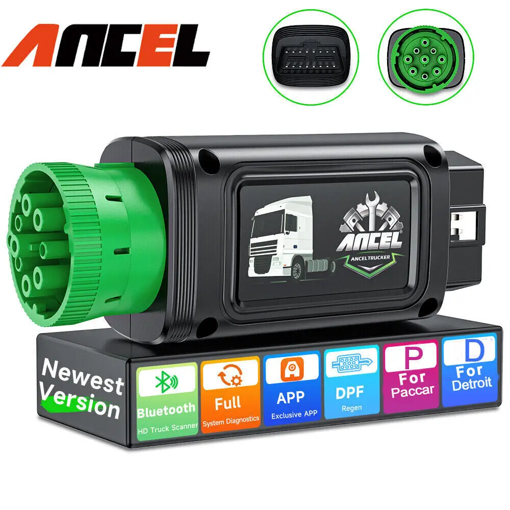 

ANCEL HD110 Bluetooth Scanner 9/12 Pin for Detroit Paccar Diesel Heavy Duty Truck All System Diagnostic Scan Tool