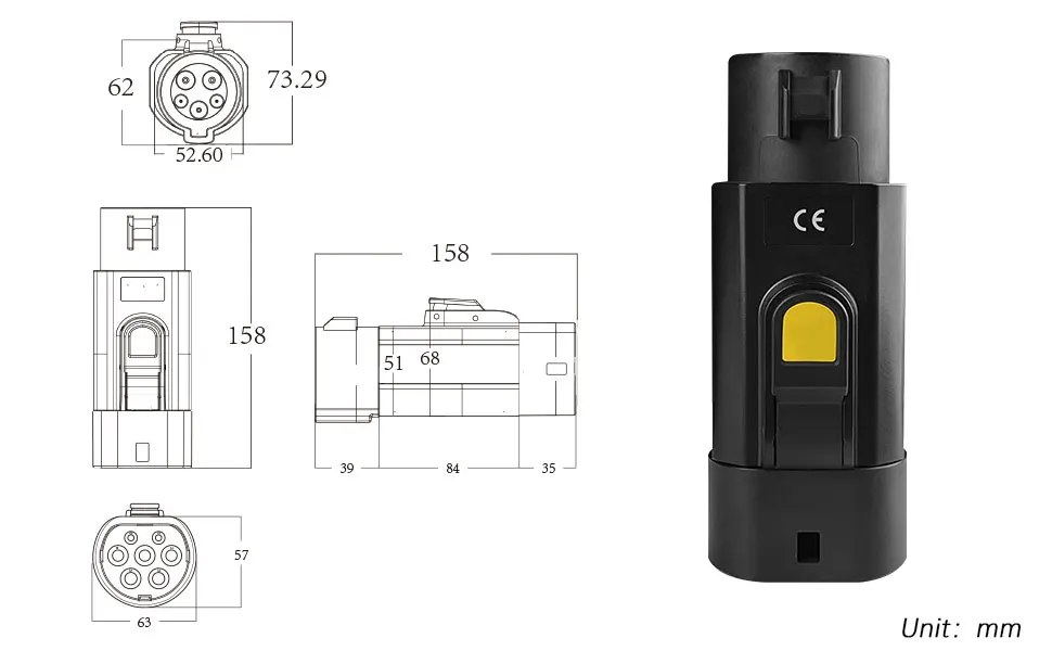 EVqiaoyi Typ1 auf Typ2 EV-Adapter 32 A 7 kW von SAE J1772 Stapel auf Typ2 EV-Ladekonverter für EU-Standard-Autos – Detail 6