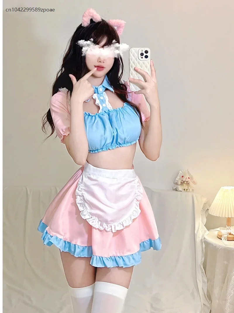 

Maid Sexy Cute Cosplay Sweet Dress Women Lovely Lolita Puff Sleeve Anime Temptation Kangaroo Pocket Puff Sleeve Patchwork