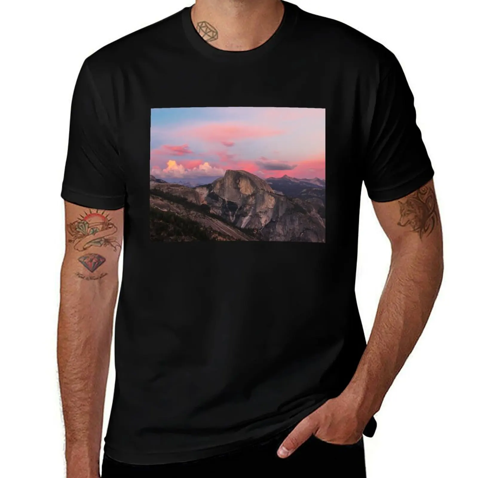 

Half Dome in Yosemite with colorful clouds T-Shirt man t shirts for men t shirts cotton 100% T-Shirt