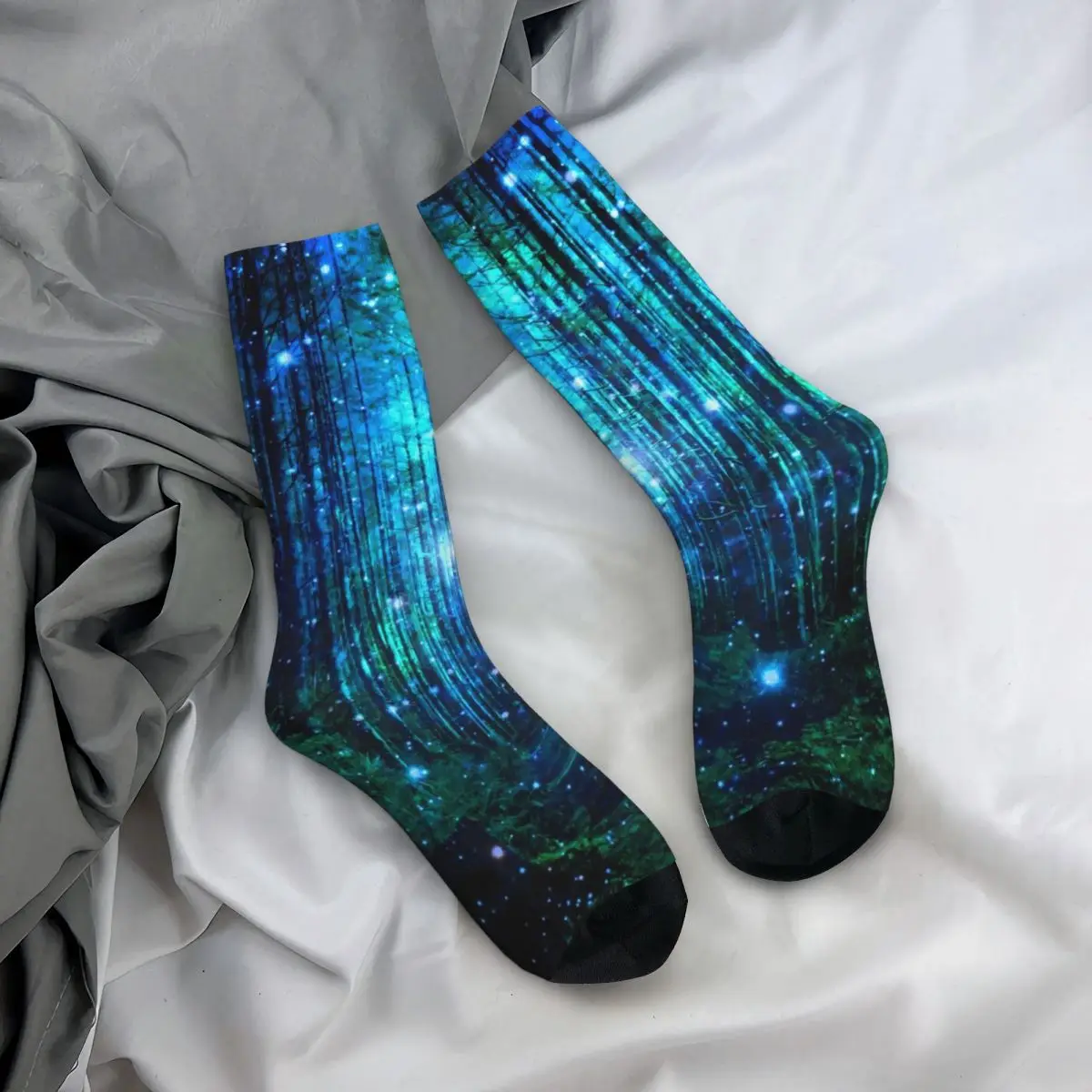 Magical Forest Socks Stars Print Casual Stockings Ladies Warm Soft Skateboard Socks Winter Graphic Anti-Slip Socks