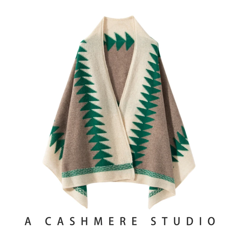 

2025 High Quality Winter Women's Large Scarf Shawl Fashionable 100% Pure Cashmere Shawl Striped Knitted Outdoor Warm Scarf