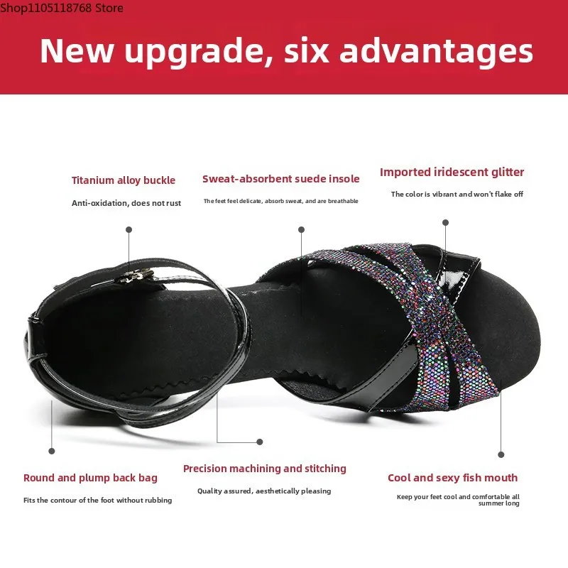 여성을 위한 우아한 소셜 댄스 샌들 - 라틴 볼룸 살사 탱고 슈즈 (3cm 및 5cm 굽 옵션)