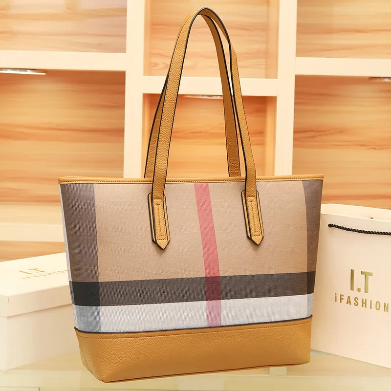 

2025 New Retro Print Tote Bag - Contrast Checkered Large Shoulder Bag with Handles, Spacious Casual Purse Multi-Way Wearabl