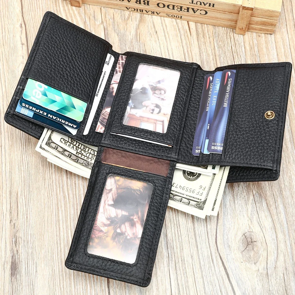 MVA Fashion Wallet Leather Purse RFID Credit ID Card Holder Multi-card Slots Bussiness Wallets Vintage Money Case Purse