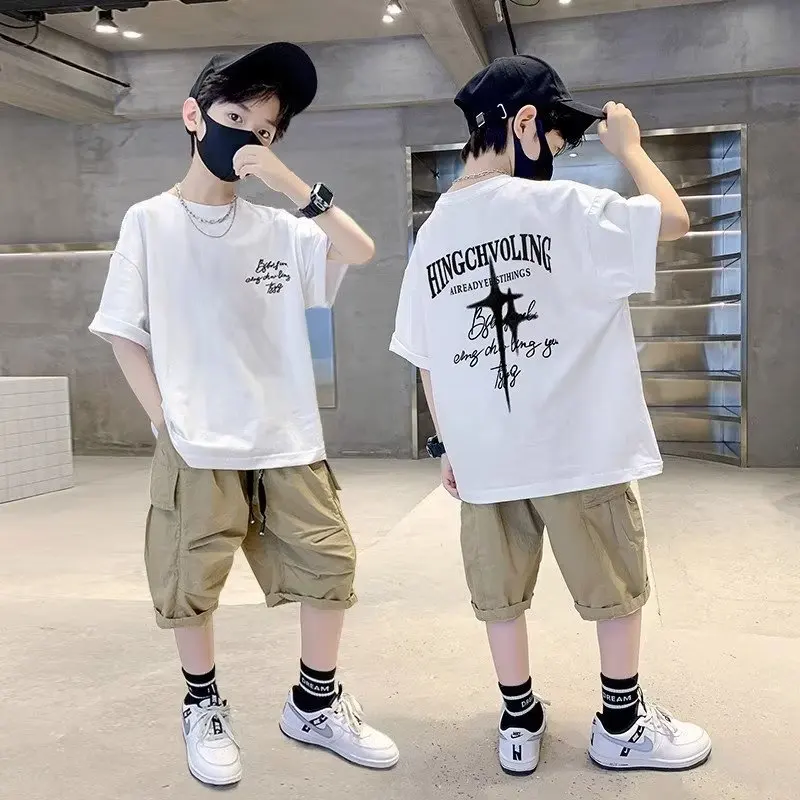 New Summer Children's Clothing Cross Print Cartoon T-shirt Boys and Girls' Clothing American Style Street Short Sleeve Tees Tops