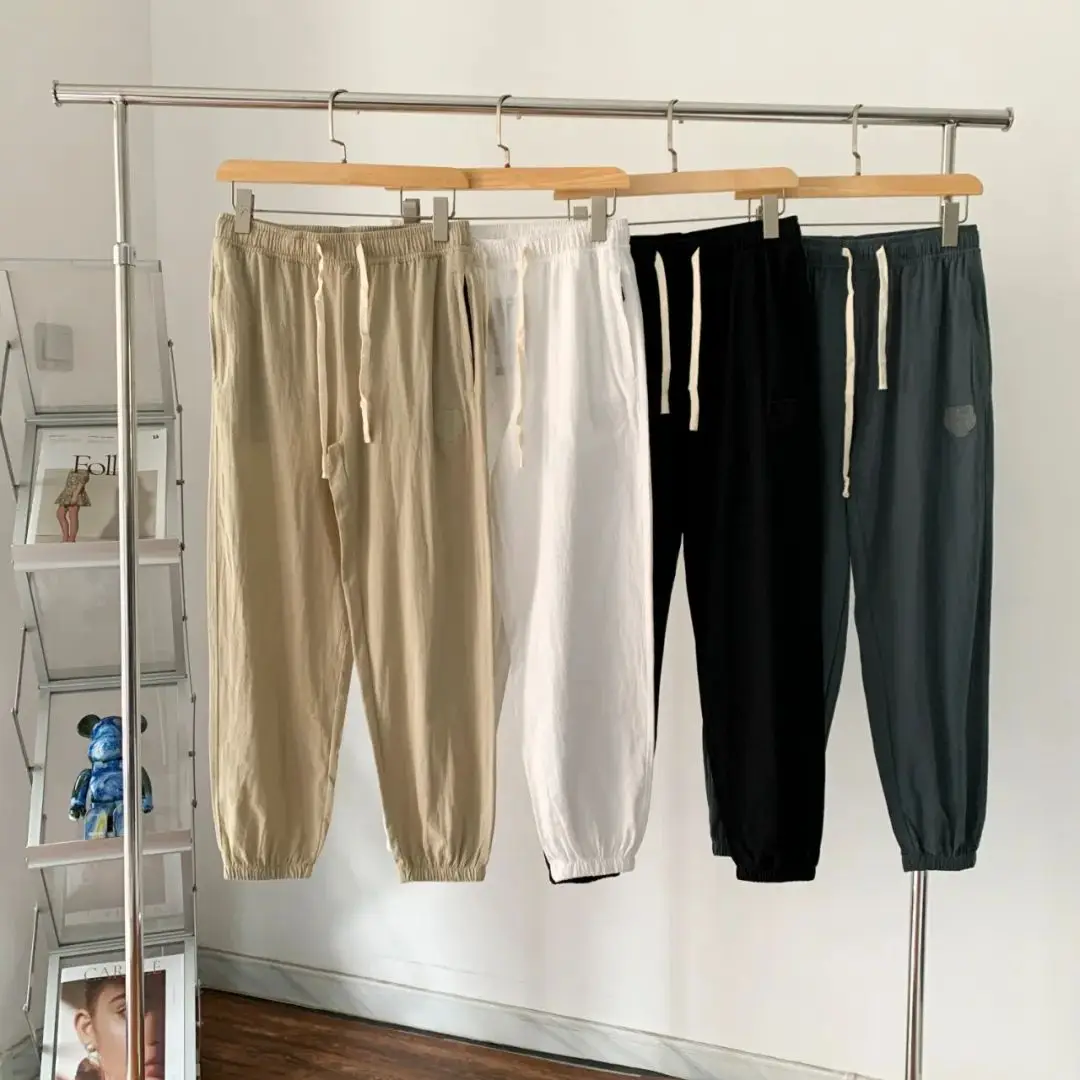 

Panyuan linen Blend, удобные дышащие летние мужские повседневные брюки для бега с манжетами, свободный крой, весна-лето, девять предметов