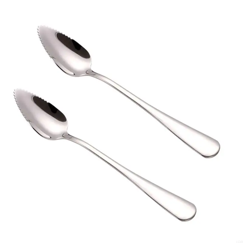 

41XB 2 PCS Stainless Steel Grapefruit Spoon Ice Cream Dessert Spoon Serrated