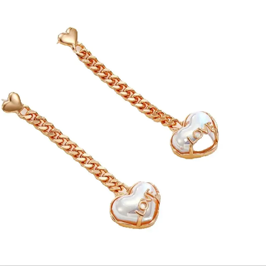 2PCS Imitation Pearl Heart Stud Earrings for Women Delicate Lovely Peach Ear Jewelry Christmas Girl Wedding Gift F1860