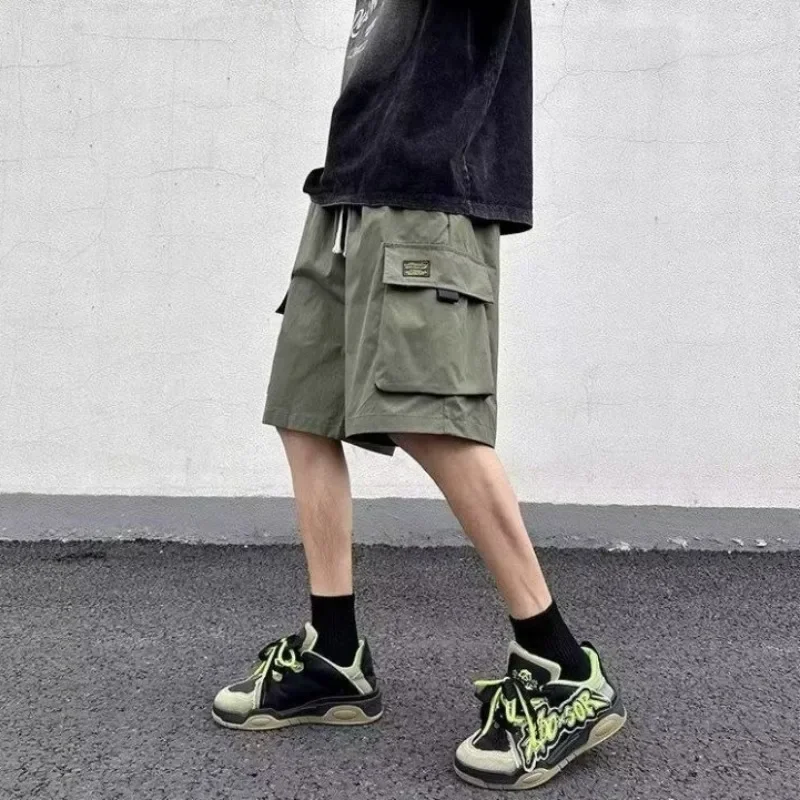 

Bermuda Long with Draw String Half Pockets Big Size Solid Short Pants for Men Mens Cargo Shorts Baggy Elastic Waist Loose Wide