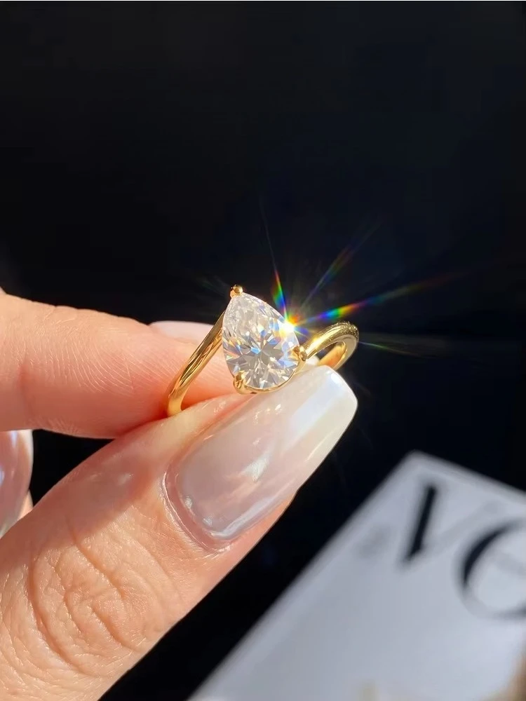 Echte 2CT Moissanit-Diamant-Wassertropfen-Verlobungsringe für Damen, Alltags- und Jubiläums-Party, modischer Luxusschmuck – Detail 3