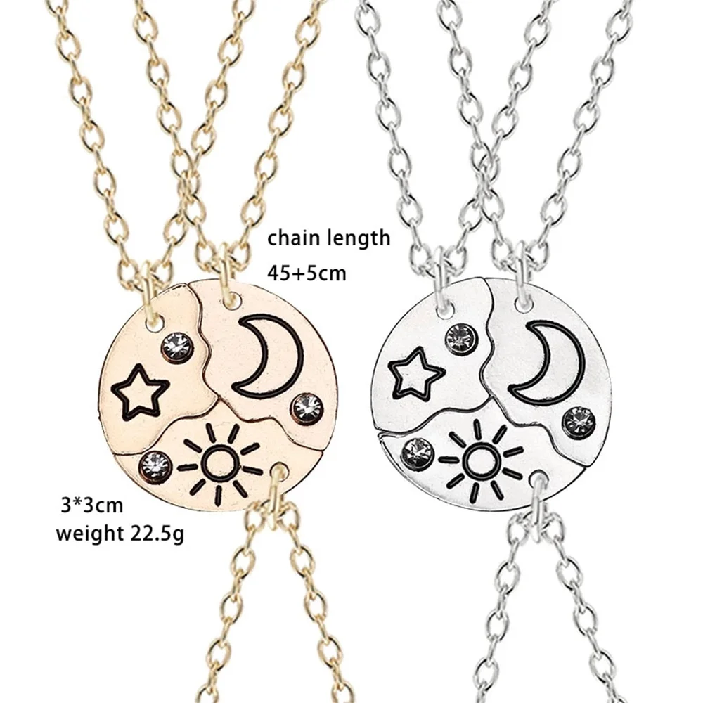 3 Pcs/Set Sun Moon Star Pendant Necklace Best Friend Bff Friendship Couple Necklace Clavicle Chain Fashion Jewelry Party Gifts