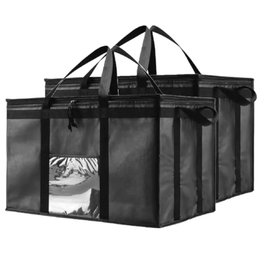 

Insulated Bags for Food Delivery Grocery Shopping Cooler Bag, Pizza Delivery, Hot and Cold Catering Tote, Reusable, Foldable an
