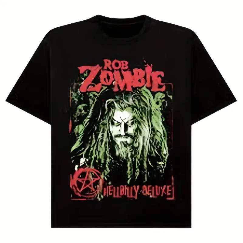 Camiseta con estampado de cara de zombie y texto de zombie Rob, adecuada para Halloween, tanto para hombres como para mujeres, adultos y adolescentes, camiseta negra