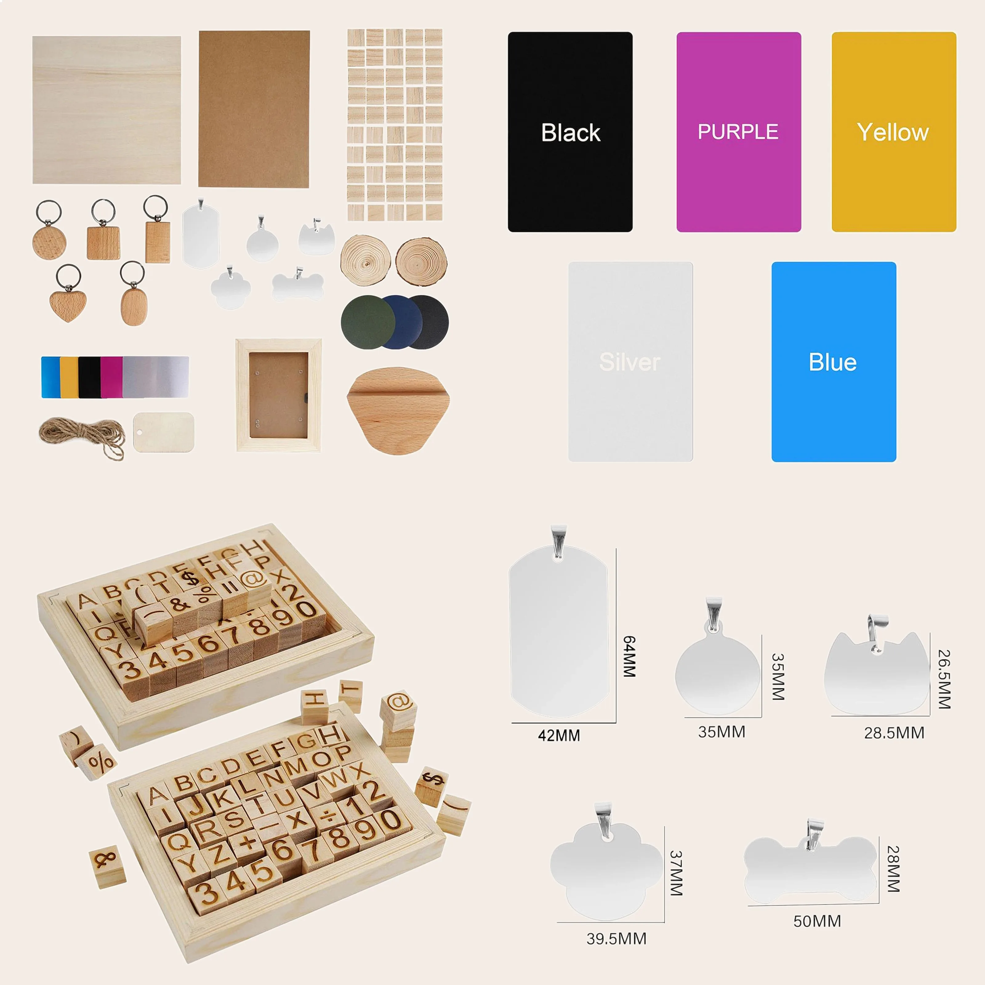 119pcs Laser Engraving Materials Kit Metal Card Wood Keychain for Engraver Accessories