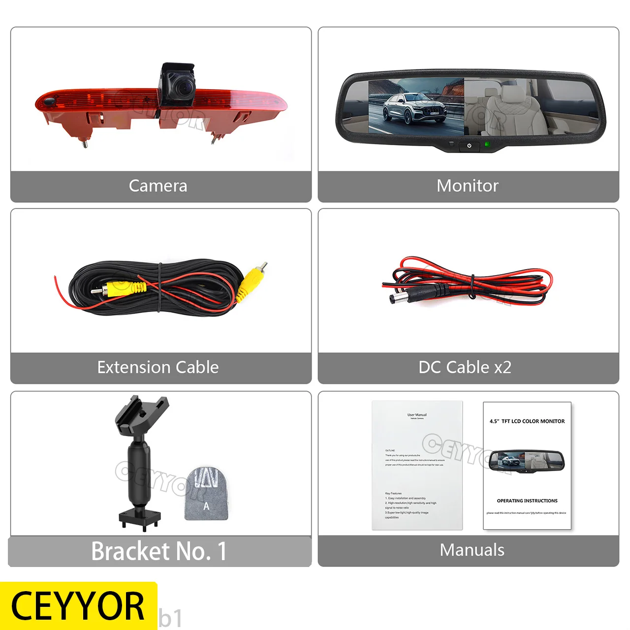 

1Brake light camera, reversing camera are suitable for Citroen Berlingo/Peugeot Partner, 2008-2021, with 4.3-inch display kit