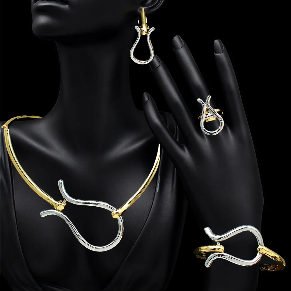 Jewelry Set For Women Italian 18K Gold Plated Nacklace Earring Bangle Ring 4pcs Big Set Jewelry DubaI Nigeria Trending