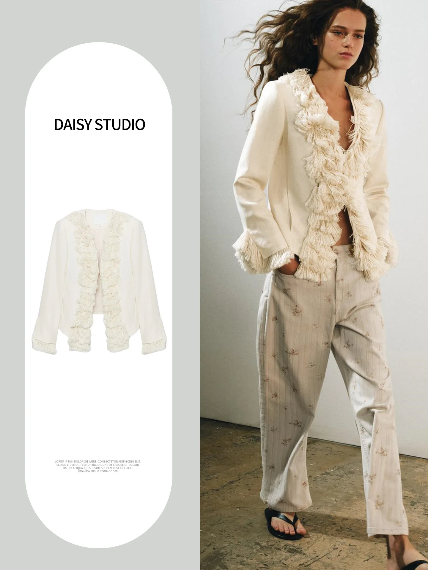 Fall New Women's Long Sleeve V-neck Fringe Decoration Asymmetric Hem Jacket French Style Standard Fit Polyester Fiber Short Coat