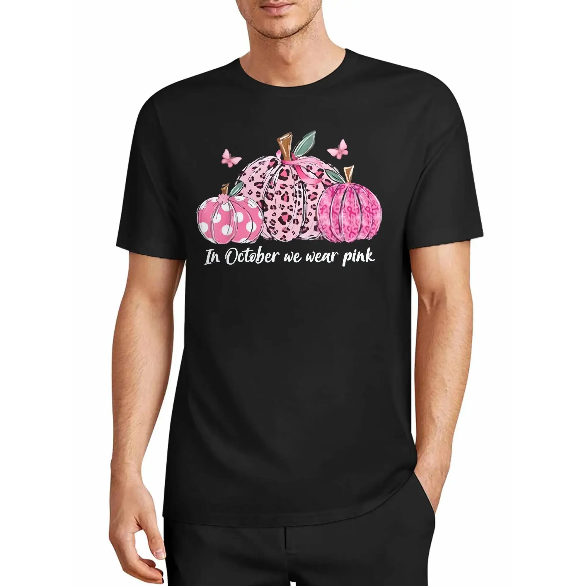 October Pink Pumpkin Charity Print Short Sleeve T-Shirt