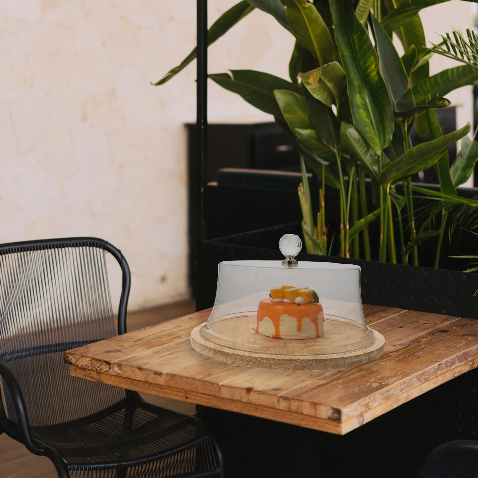 

Acrylic Cake Transparent Lid Round Cake Plate Bamboo Tray Food Display Dust Proof Round Plate Server Dessert Protector