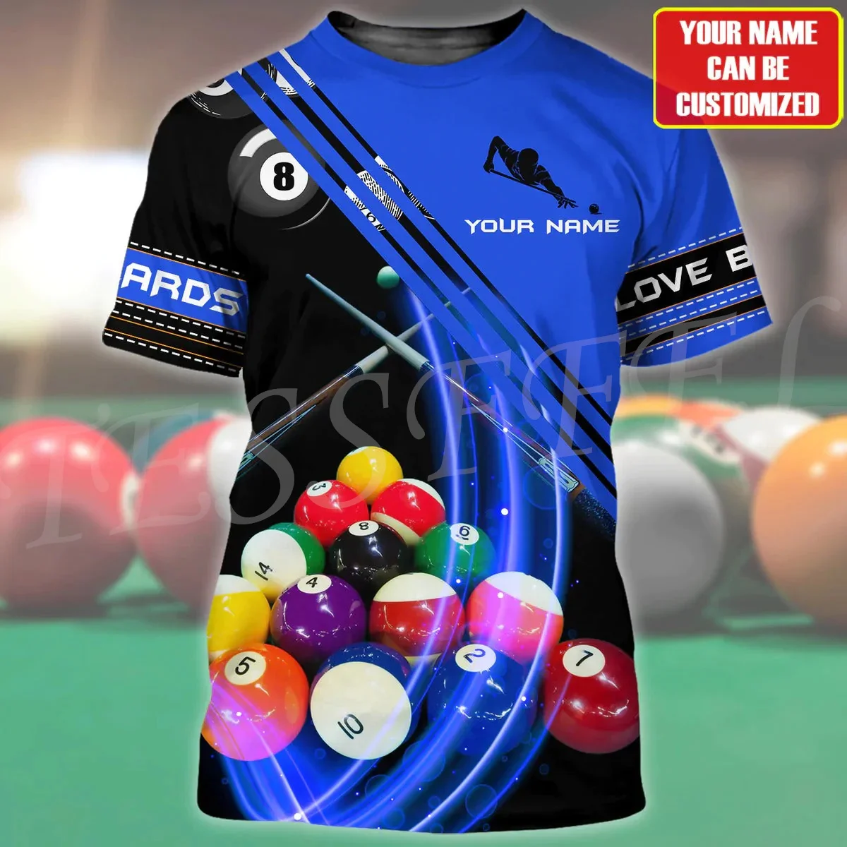 اسم مخصص الرياضة البلياردو لاعب الكرة الوشم ريترو الصيف Harajuku 3DPrint الشارع الشهير تي شيرت للجنسين س الرقبة قصيرة الأكمام F6 #4