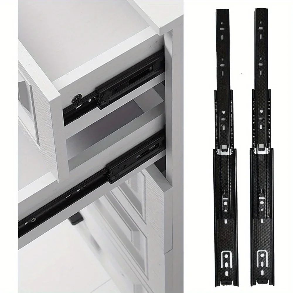 2Pcs Soft Close Drawer Slides 3 Section Full Extension Ball Bearing Guide Rail Heavy Duty Large Load Bearing for Dressers
