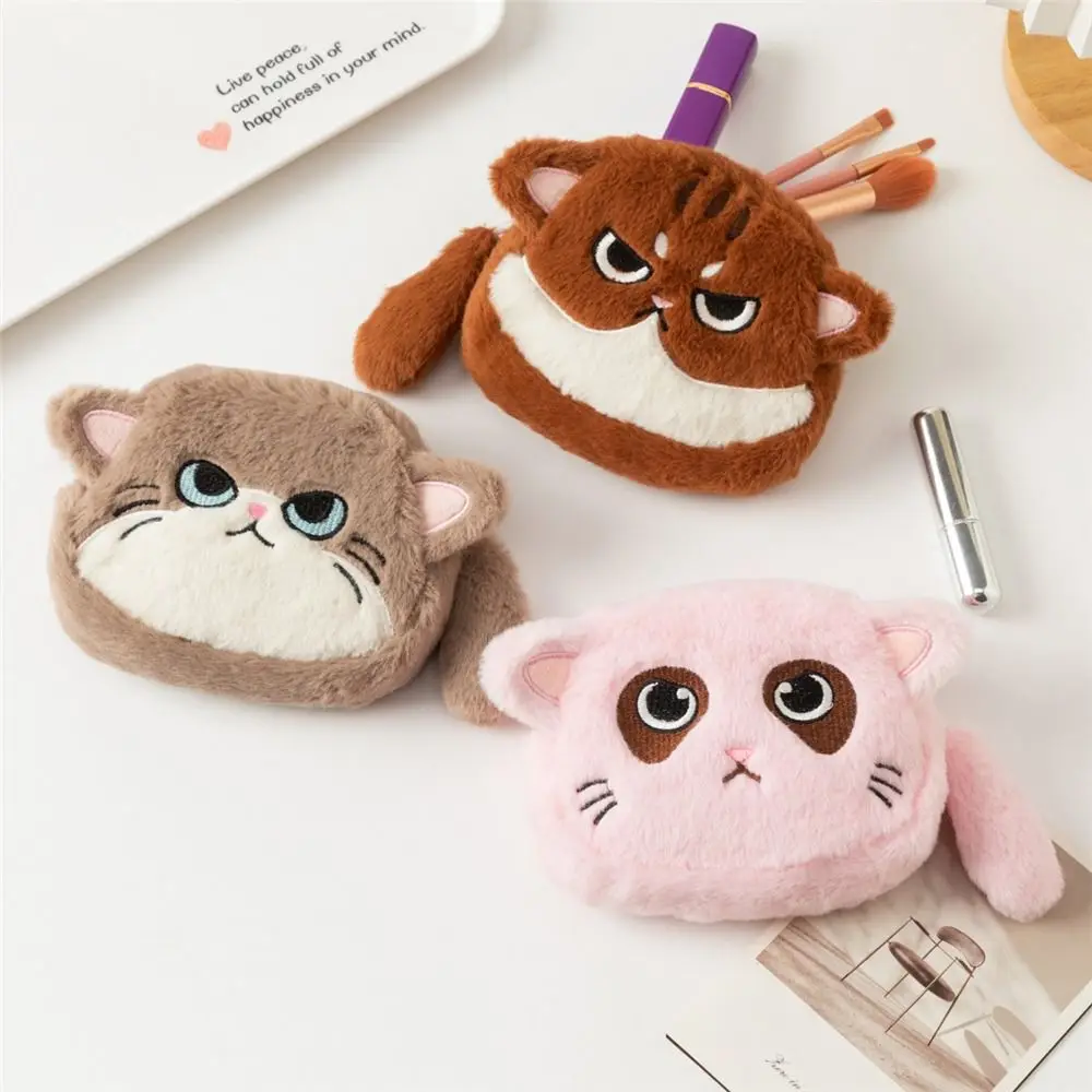 

Durable Cat Shape Coin Purse Soft Plush Mini Earphone Keychain Bag Portable Cute Lipstick Pouch for Kids Gift