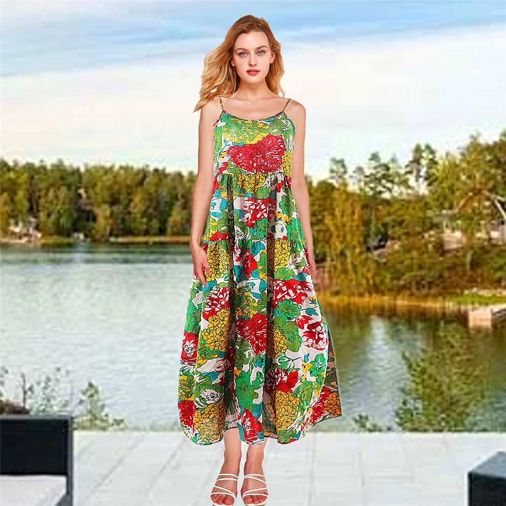 Bohemia Matching Family Outfits clothes casual holiday floral slip dress Mother and Daughter Clothes Parent-child Long Skirt