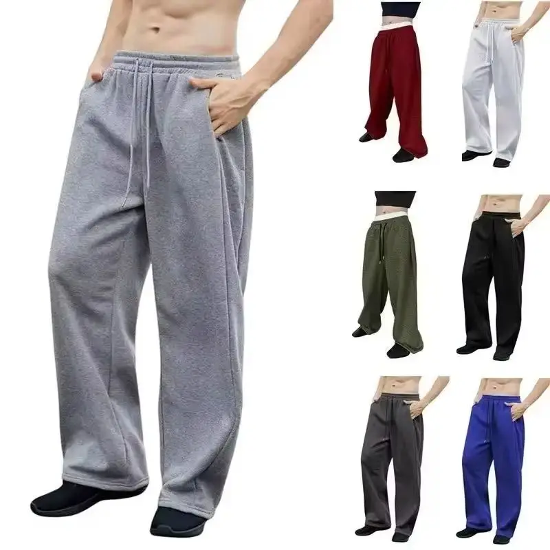 25 European and American men's waist trousers waist drawstring straight wide-leg loose trousers sports trousers pocket men pants
