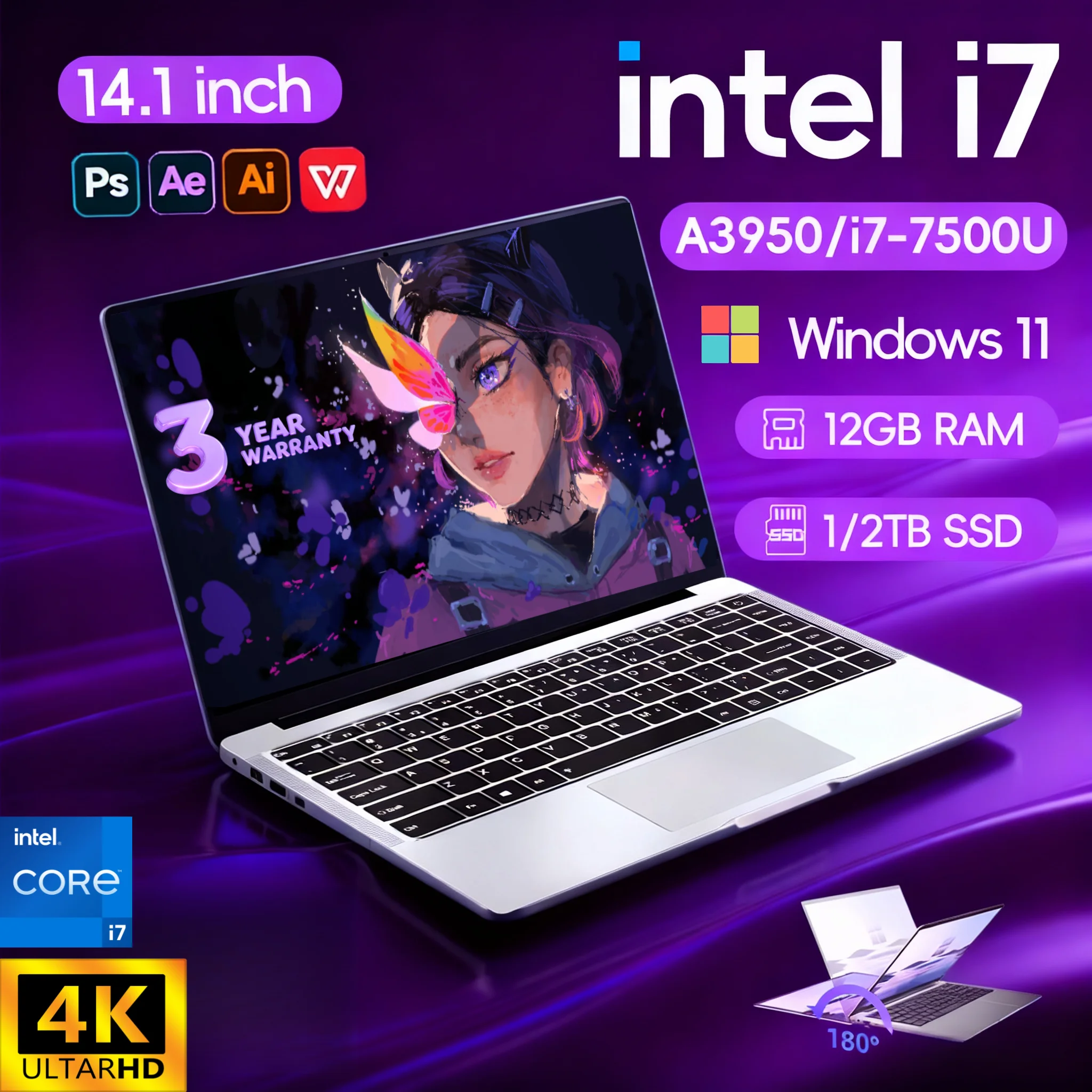 �y�Z�[�����z�V�^ Intel Core i7 7500U �X�����I�t�B�X�m�[�g�p�\�R�� 14.1�C���` 1920*1080 HD �Q�[�~���O�m�[�g�p�\�R�� Windows11 SSD 2TB DDR4 12GB Intel A3950 �m�[�g�u�b�N
