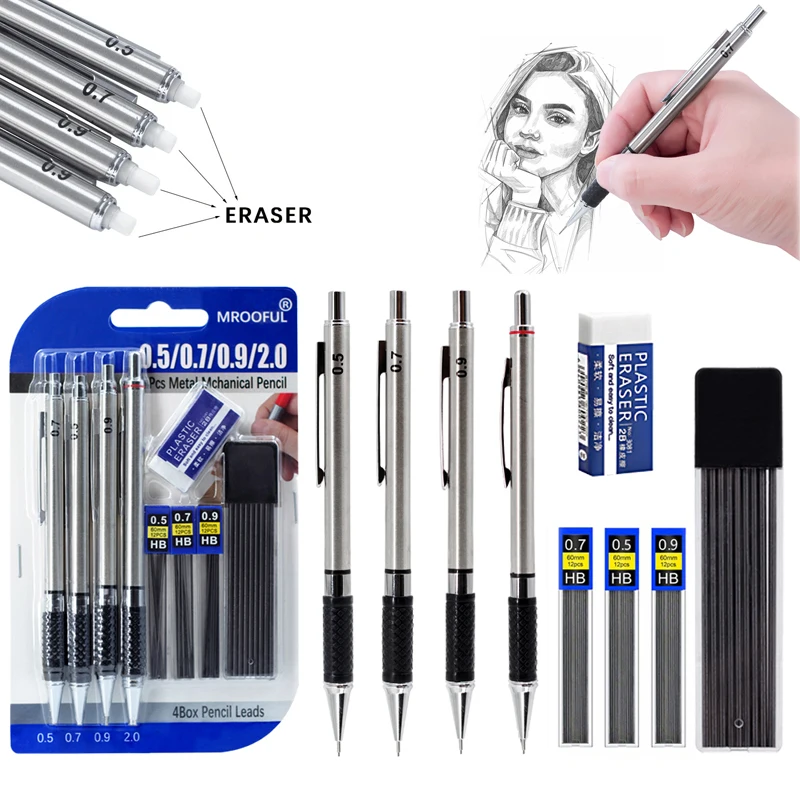 Anti Slip Soft Set Grip Handle Metal Mechanical Pencil Card Set 0.5/0.7/0.9/2.0mm Automatic Pencil Drawing Sketching Writing ﻿ ﻿