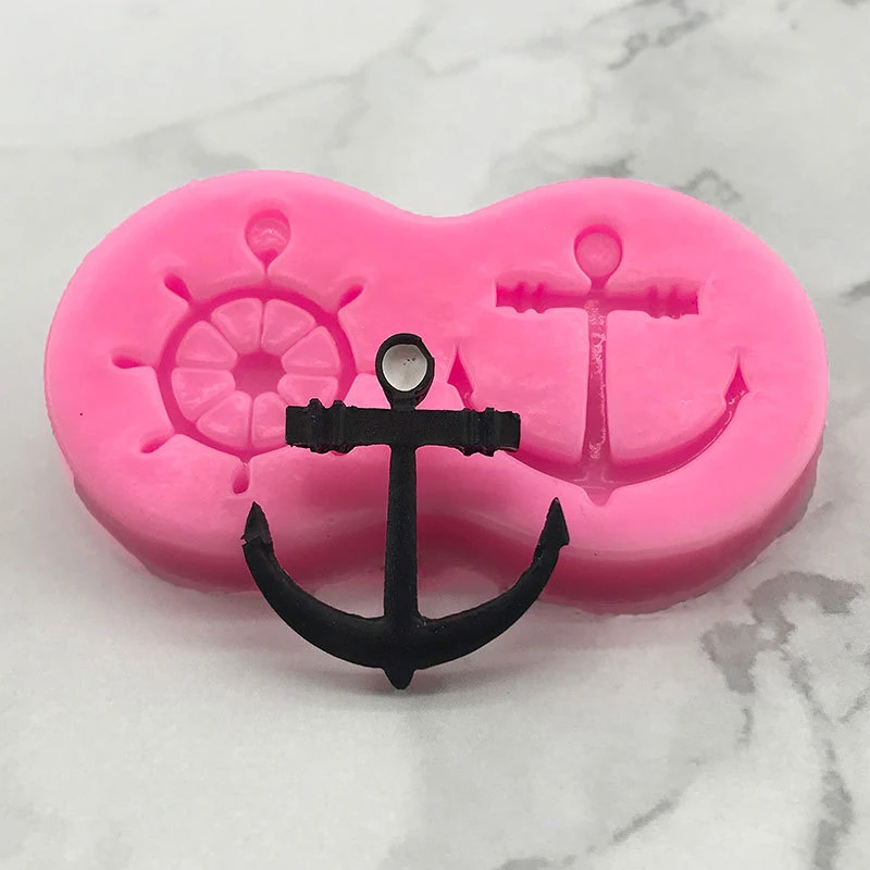 1 piece, pirate ship anchor rudder logo cake mold shape silicone mold pendant decoration flipping candy chocolate mold