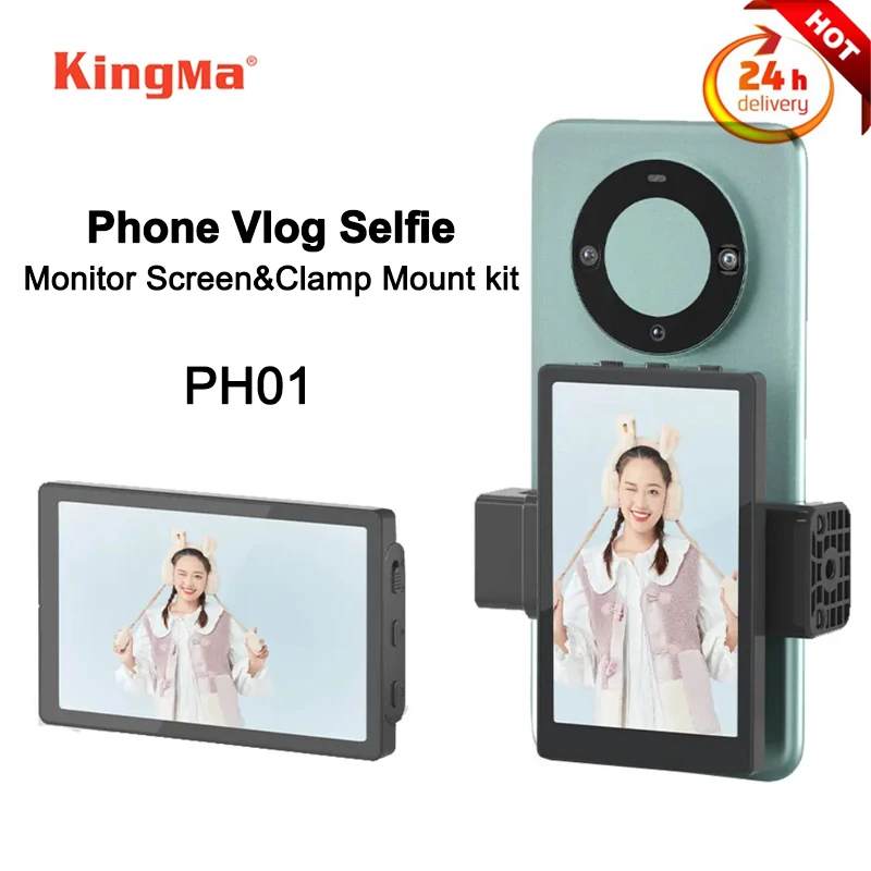 

KingMa PH01 Monitor Screen for Phone Rear Camera for Phone Vlog Selfie Monitor Screen&Clamp Mount kit Compatible with iPhone