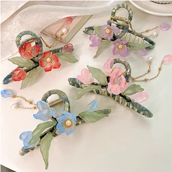 Exquisiteness Lotus Hairpins Female Back of Head Gripper Grab Clip Tassel Hair Claw Catch Shark Clip Hanfu Style Headdress Large