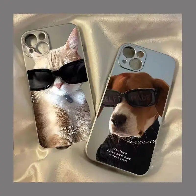 2023 INS Shockproof Couple Phone Case For iPhone 15 14 13 12 11 Pro Max XS XR 7 8 Plus New Sunglasses Cat And Dog Pattern Cover