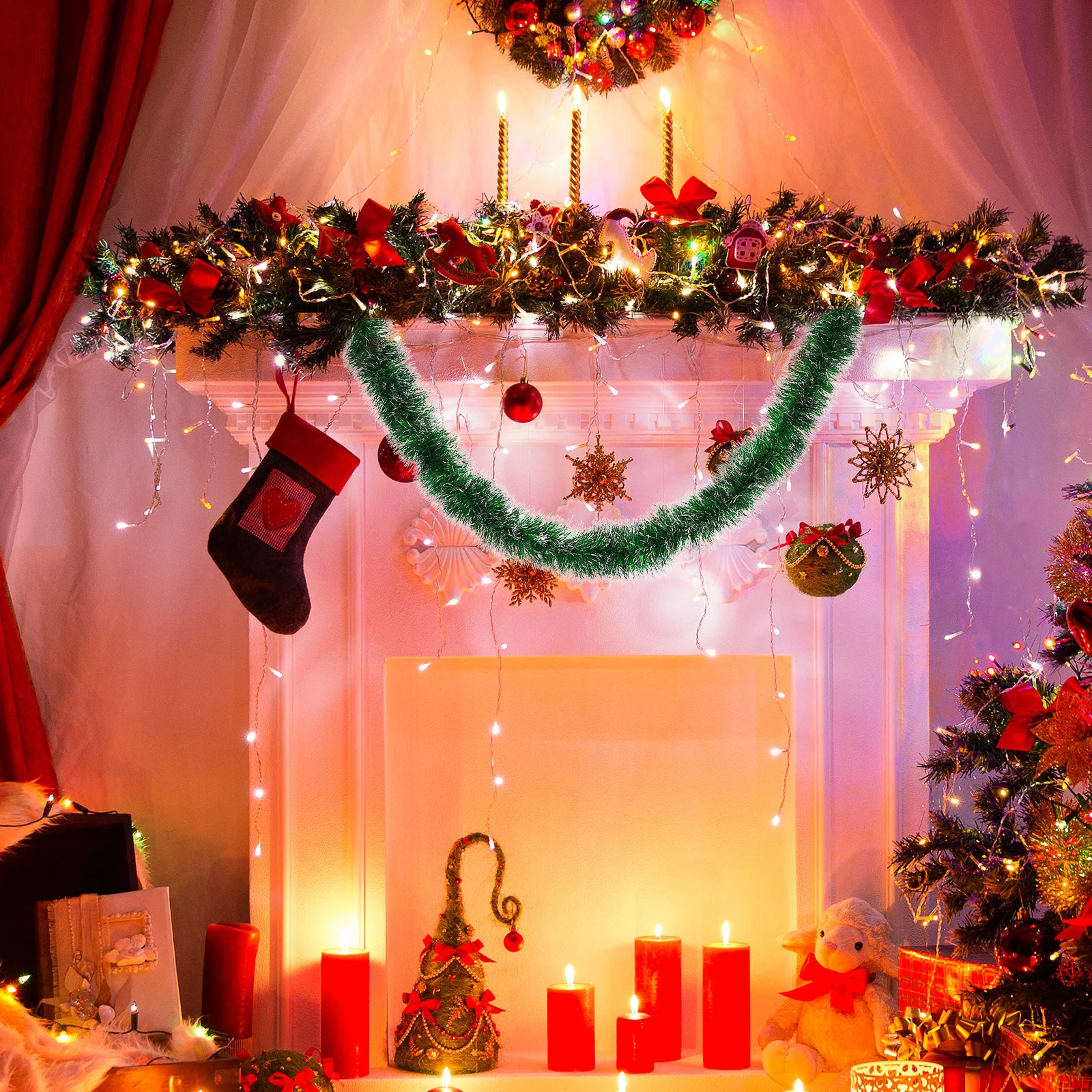 

1Pcs Christmas Ribbon Shiny Garland Party Supply Hanging Decoration Xmas Tree Adornment Holiday Scene Layout Prop