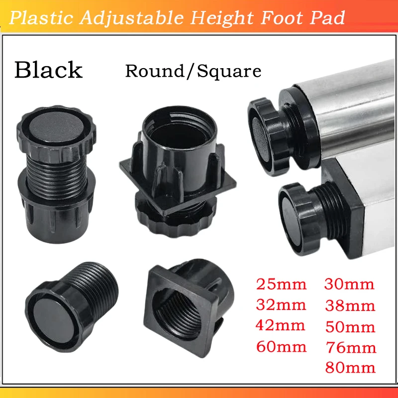 Black Round/Square ABS Adjustable Plastic Furniture Leg Foot Cabinet Bar Counter Table foot mat Furniture Hardware Connectors