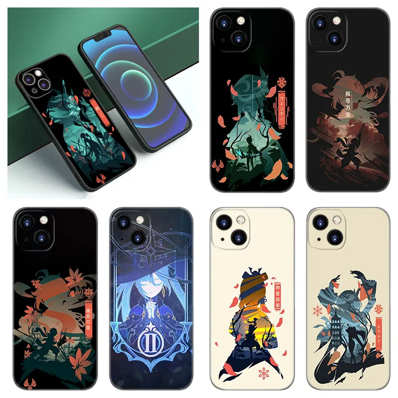 Anime Genshin Impact Phone Case For Apple iPhone 12 13 Mini 11 14 15 Pro XS Max 7 8 Plus X XR SE 2020 2022 Black Silicone Case