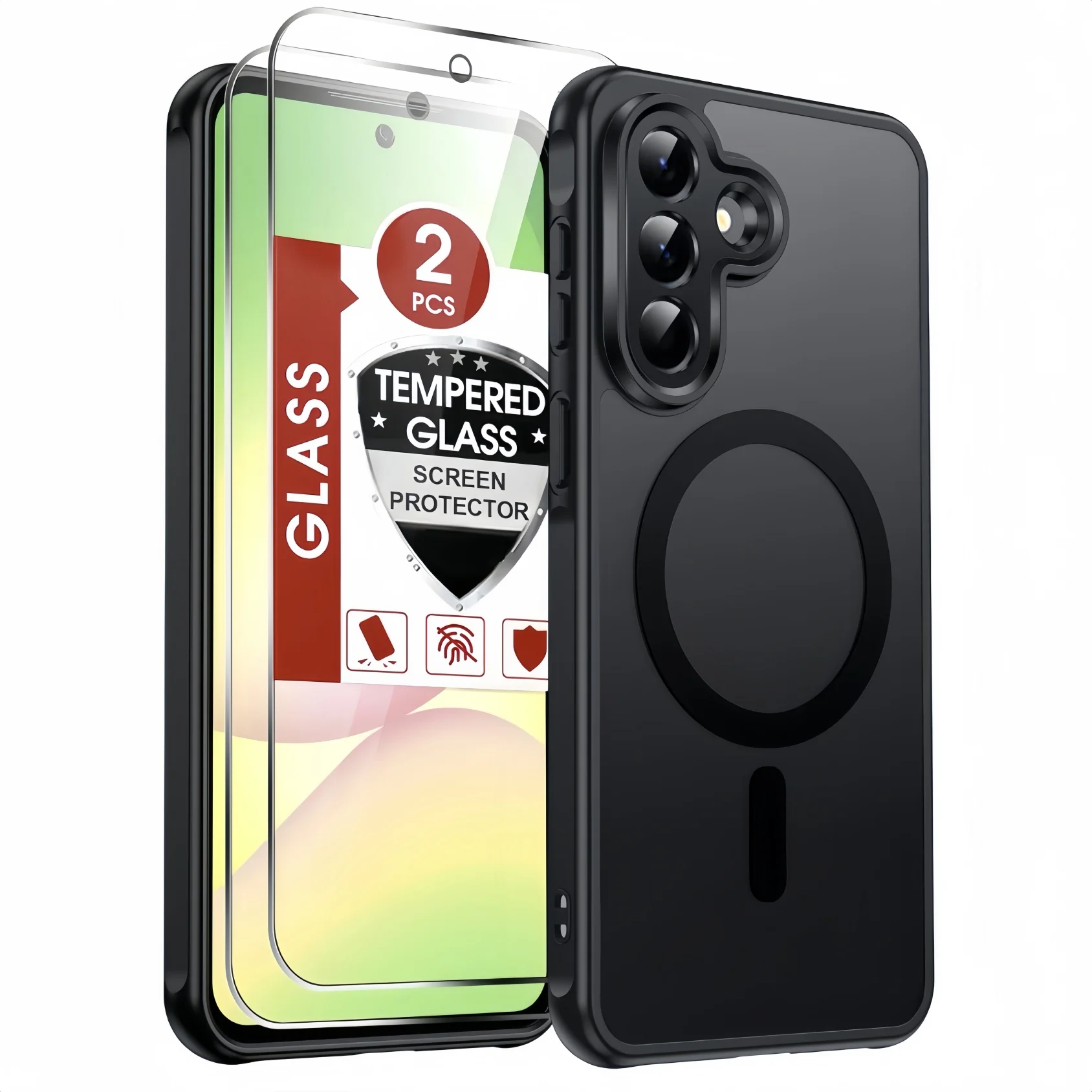 Magnetische Hülle für Samsung Galaxy A57 A37 A17 mit 2 Stück Displayschutzfolien und Handschlaufe, Kompatibel mit Fallschutz - Transluzent Matt