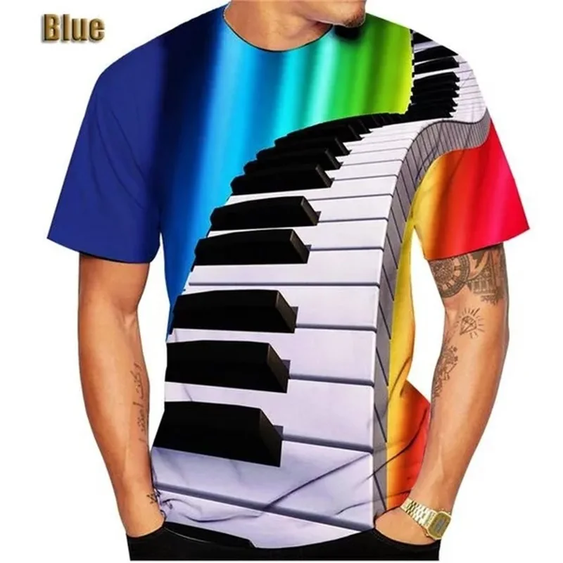 3D Print Piano Graphic T Shirts For Men Women Summer Casual Short Sleeve Music Patterntee Tops Streetwear Mens Oversized Tshirt