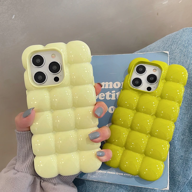 Cute Stylish Bread Chocolate Block 3D Phone Case For iPhone 14 13 12 15 16 Pro Max 11 Glossy Protective Cover Fundas