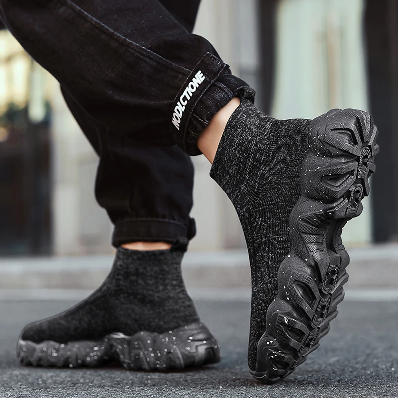 Men Shoes New Comfortable High-top Walking Shoes Women Lightweight Fashion Casual Sneakers Breathable Slip on Mens Loafers Black