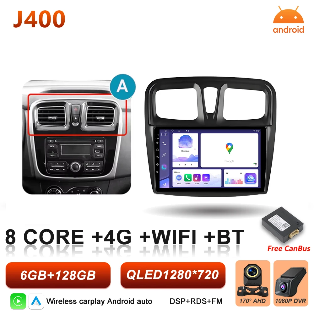 Android 16 Auto Autoradio voor Renault Logan Sandero 2 2012 - 2019 Draadloze Carplay Multimedia Speler GPS Navigatie DSP 5G Wifi