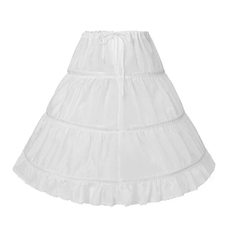 Children Petticoat A-Line 3 Hoops 1-Layer Kids Crinoline Lace Trim Flower Girl Dress Underskirt Elastic Half Slip